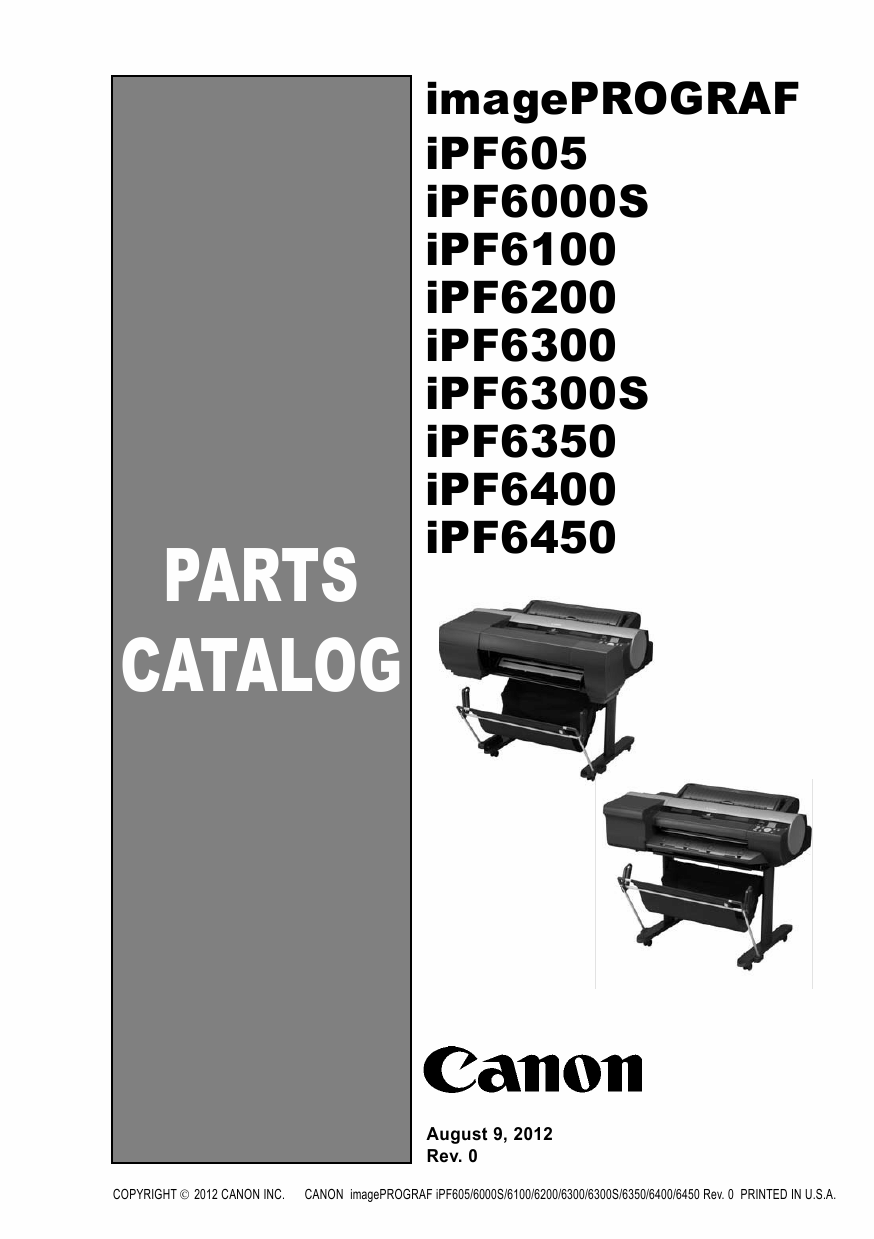 Canon imagePROGRAF iPF-6450 6400 6350 6300 6200 6100 6000S 605 Parts Catalog Manual-1